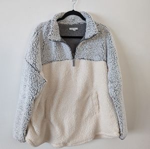 Women's Plus Size Maurices Brand Sherpa 1/4 Zip Pullover, White & Grey, Size 2